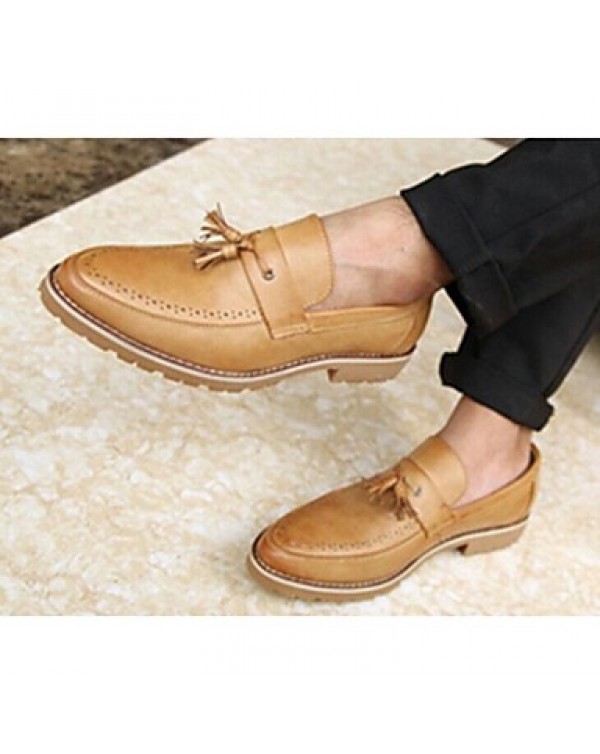 Men's Shoes Leather Casual Loafers Casual Flat Heel Lace-up Black / Yellow  