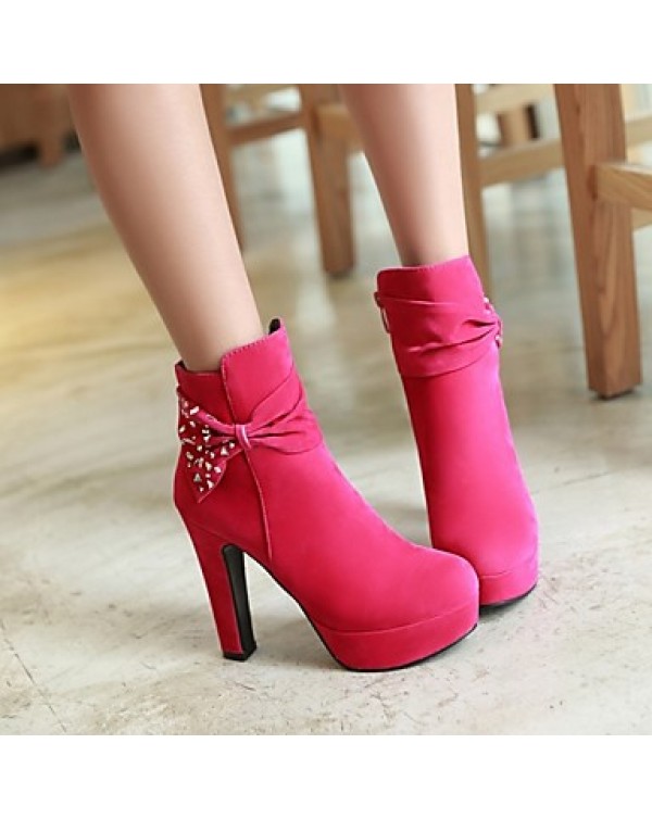 Women's Boots Spring / Fall / Winter Platform / Fashion Boots Leatherette Outdoor / Casual Chunky Heel Crystal / Bowknot