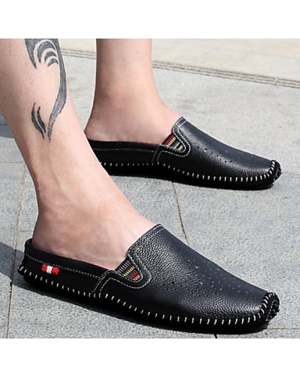 Men's Shoes Leather Casual Clogs & Mules Casual Stitching Lace / Slip-on Black / White / Orange  