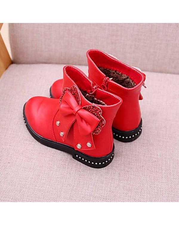 Girl's Boots Spring / Fall / Winter Bootie / Comfort Leather Outdoor / Casual Zipper Black / Pink / Red Walking  