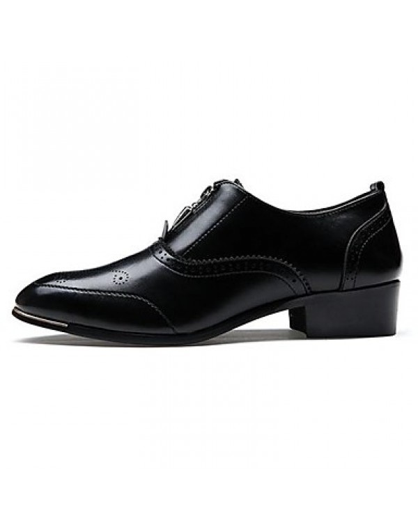 Men's Shoes Leather Casual Oxfords Casual Low Heel Zipper Black  