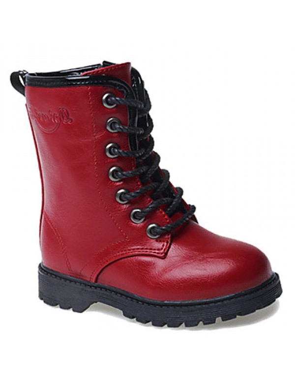 Girl's Boots Fall / Winter Snow Boots / Comfort PU Dress / Casual Flat Heel Zipper Black / Red / Burgundy Walking  