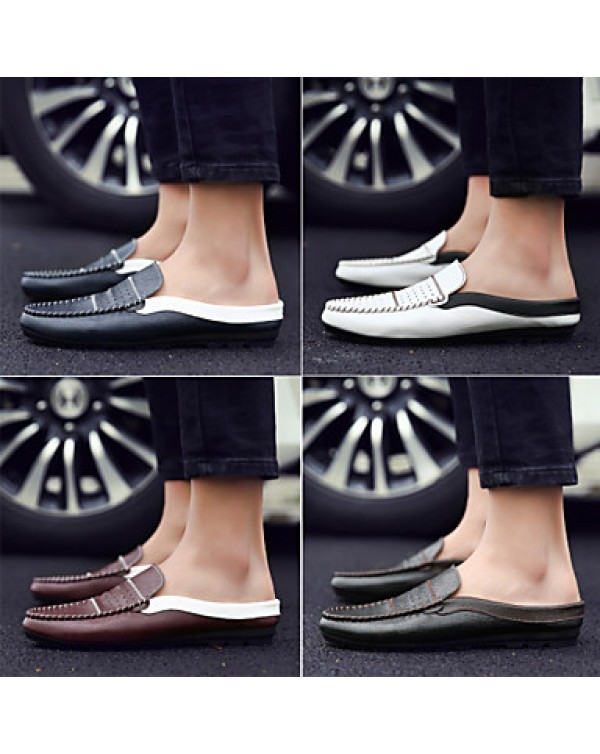 Men's Shoes Leather Casual Clogs & Mules Casual Flat Heel Slip-on Black / Blue / White / Burgundy  