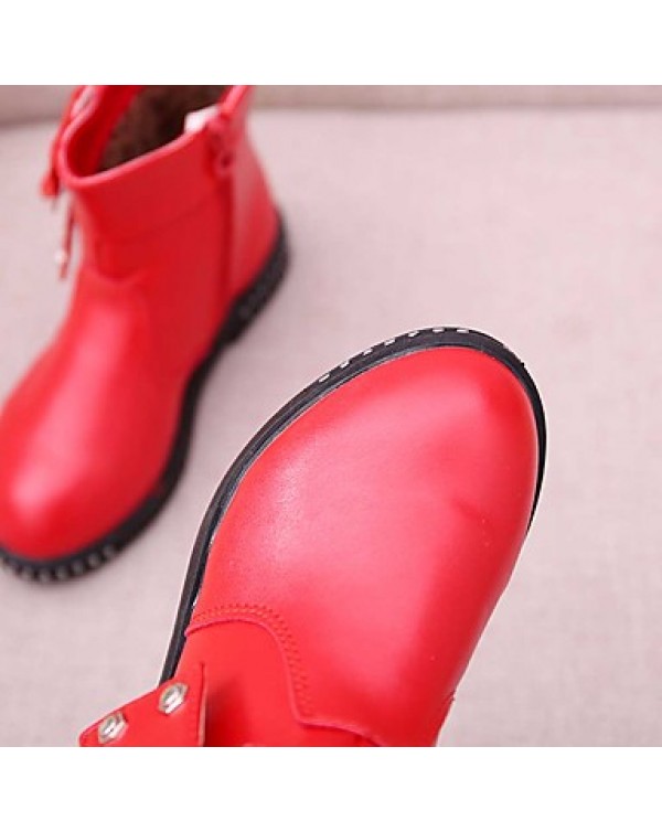 Girl's Boots Spring / Fall / Winter Bootie / Comfort Leather Outdoor / Casual Zipper Black / Pink / Red Walking  