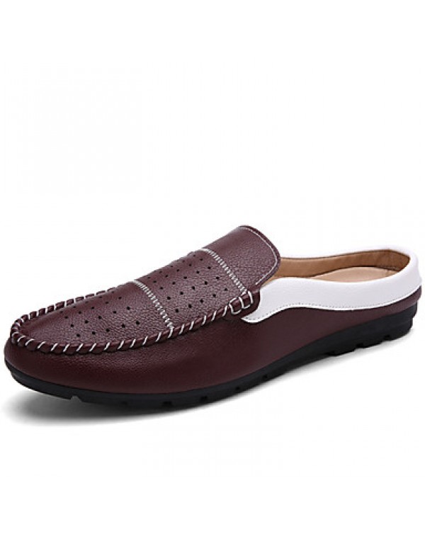 Men's Shoes Leather Casual Clogs & Mules Casual Flat Heel Slip-on Black / Blue / White / Burgundy  