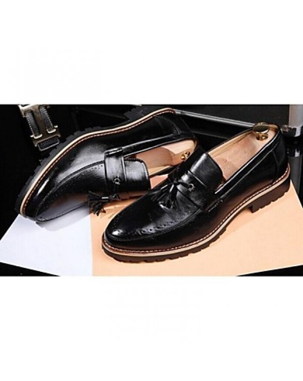 Men's Shoes Leather Casual Loafers Casual Flat Heel Lace-up Black / Yellow  