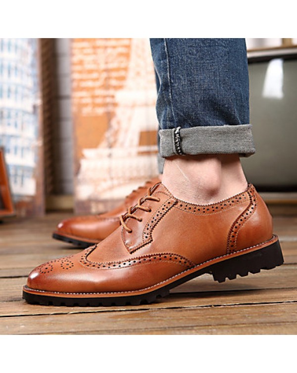 Men's Shoes Leather Casual Oxfords Casual Flat Heel Black / Brown  