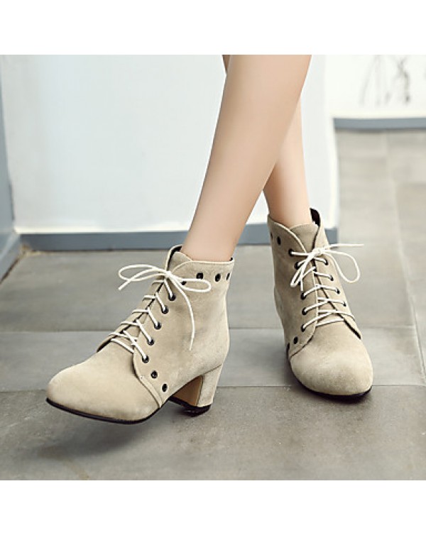 Women's Boots Fall / Winter Fashion Boots Leatherette Dress / Casual Chunky Heel Lace-up Black / Gray / Almond Walking