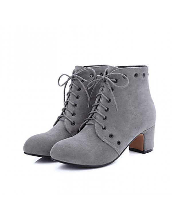 Women's Boots Fall / Winter Fashion Boots Leatherette Dress / Casual Chunky Heel Lace-up Black / Gray / Almond Walking