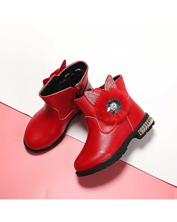 Girl's Boots Spring / Fall / Winter Bootie / Comfort Leather Outdoor /  Casual Zipper Black / Pink / Red Walking  