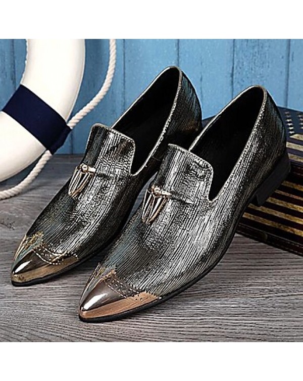 Men's Shoes  2016 New Style Pure Manual Flora Lines Wedding / Night Club & Party Cowhide Leather Loafers Gold/Silver  