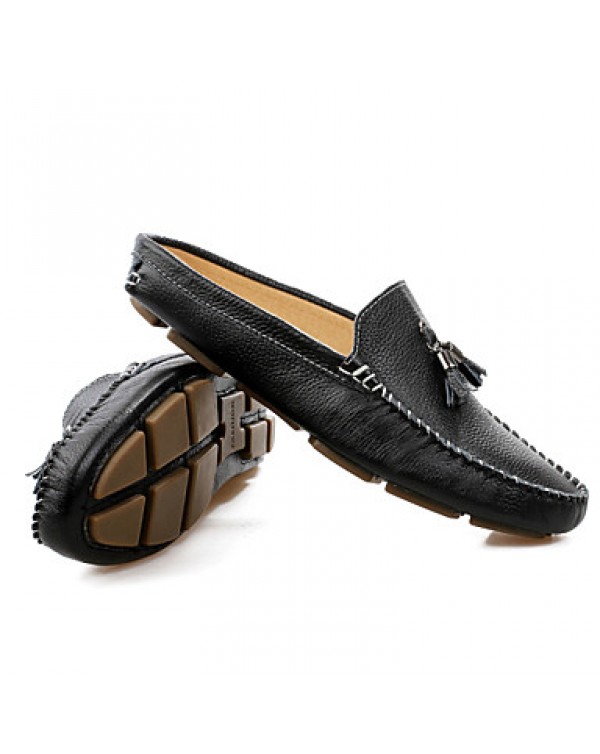 Men's Shoes Leather Casual Clogs & Mules Casual Stitching Lace / Tassel / Slip-on Black / Blue / Brown / White  