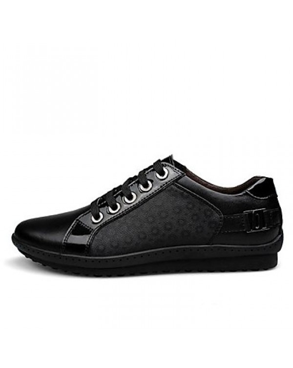 Men's Shoes Leather Casual Fashion Sneakers Casual Flat Heel Lace-up Black  