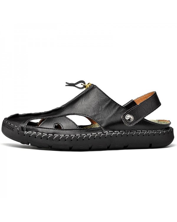 Men's Vintage First-Layer Cowhide Hollow Breathable Sandals 60168677M