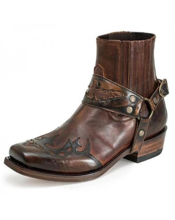 Men's Vintage Burnt Low Heel Rider Boots 93443717TO